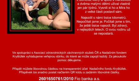 Sbírka na podporu rodiny záchranáře Miroslava Beneše ZZS LK